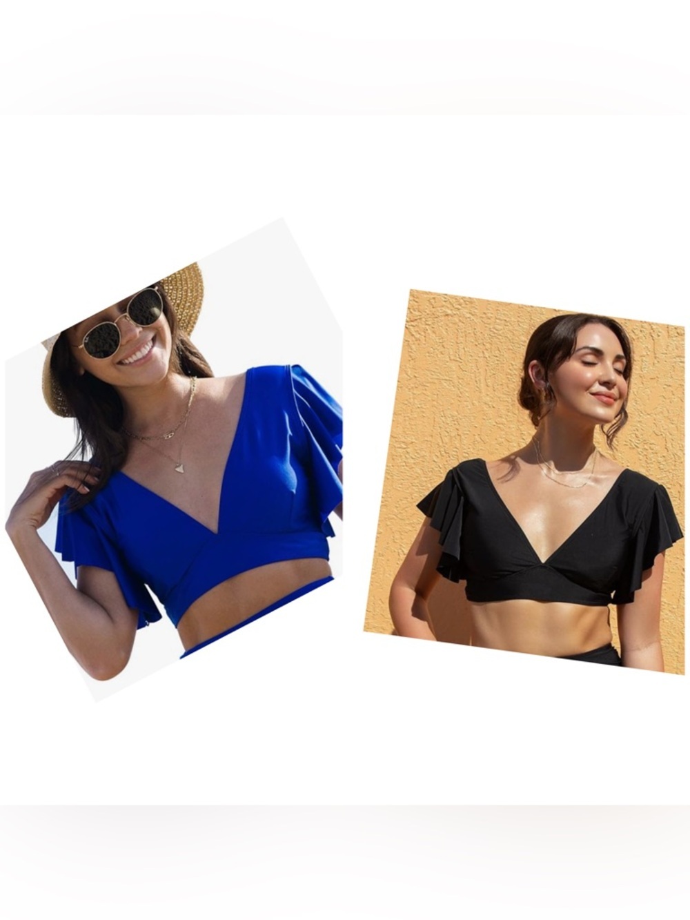 NWT- Large Set of 2 Ruffle Sleeve V-Neck
Swim Top classic black& Royal Blue